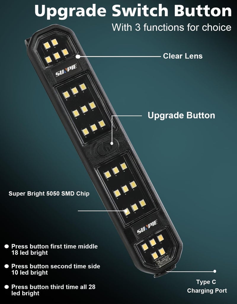 SUNPIE Truck Bed Lights Car Interior LED Lights with Switch Button &Strap Rechargeable Type-C Battery Powered Car Interior Lighting for Wrangler Truck RV Van Lorry Camper Boat Caravan Motorhome - Image 4
